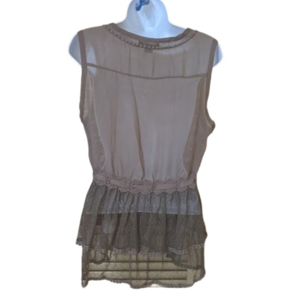 Mushroom (Gray Beige) Sheer Lace Sleeveless Blouse Size Large - Picture 5 of 5
